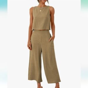 Women's Tan Sleeveless 2pc Pamt Set, Size S